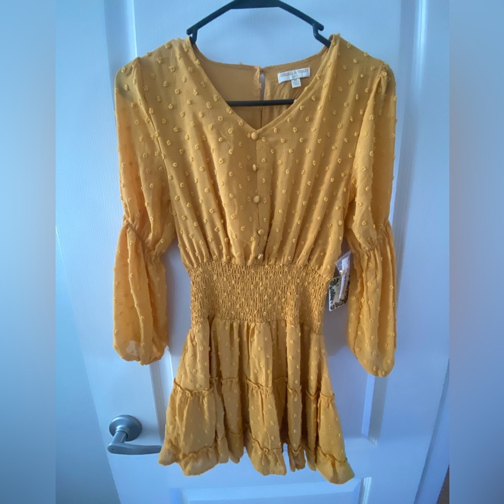 Chelsea & Violet Mustard Smocked Kids Dress